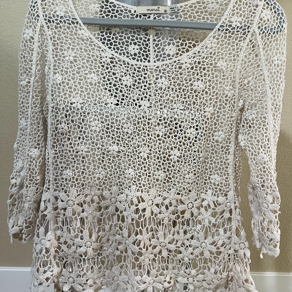 Cream Crochet Lace Top